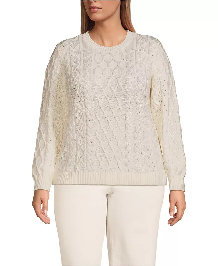 Женский свитер с круглым вырезом и арановой косой большого размера Lands' End, белый
Женский свитер с круглым вырезом и арановой косой большого размера Lands' End, белый