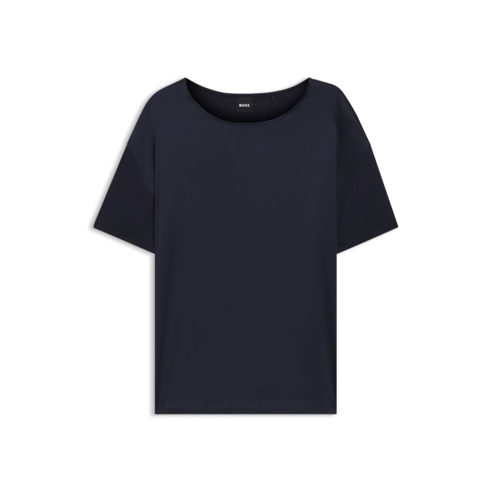 Трикотажный топ прямого кроя с передом из эластичного шелка BOSS, темно-синий
Трикотажный топ прямого кроя с передом из эластичного шелка BOSS, темно-синий