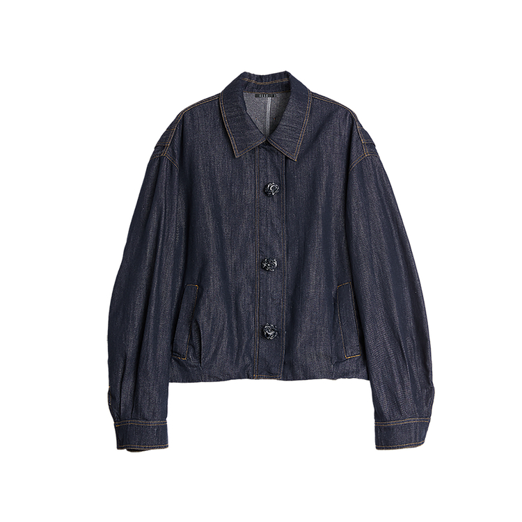 ELLE Женские укороченные пальто из денима синего цвета с лацканами, умеренная длина
ELLE Женские укороченные пальто из денима синего цвета с лацканами, умеренная длина