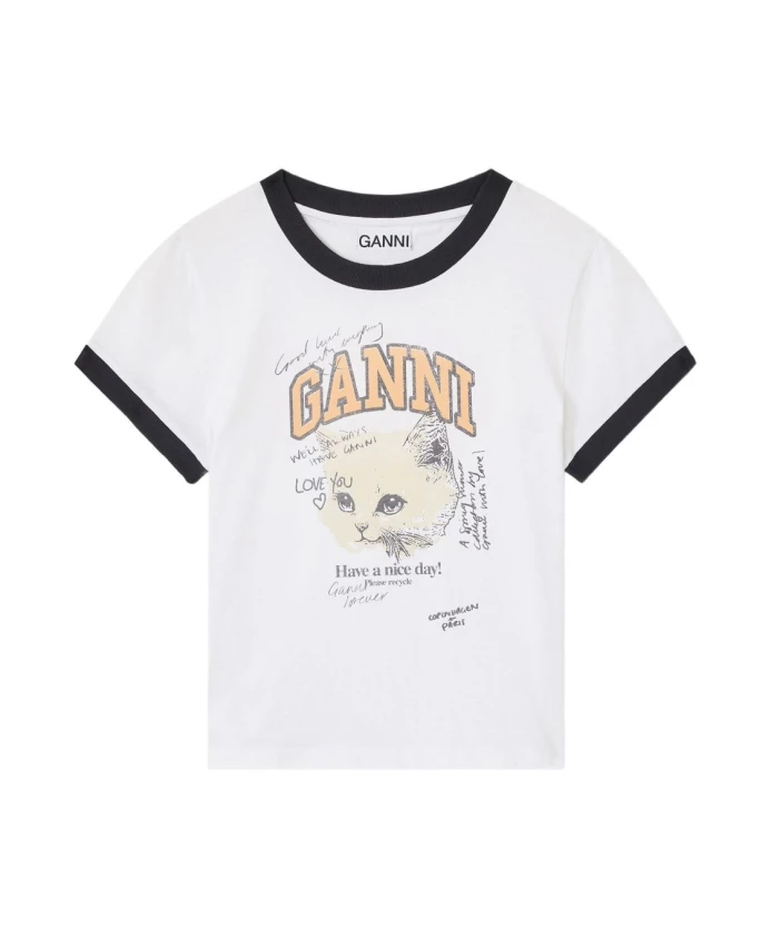 Футболка с графическим изображением белых кошек Ganni, белый
Футболка с графическим изображением белых кошек Ganni, белый