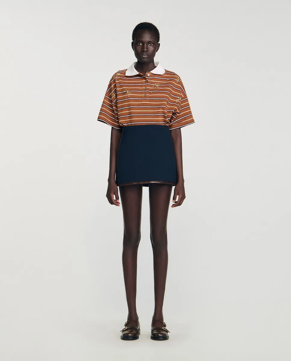 Короткая юбка с кожаными вставками Sandro, темно-синий
Короткая юбка с кожаными вставками Sandro, темно-синий