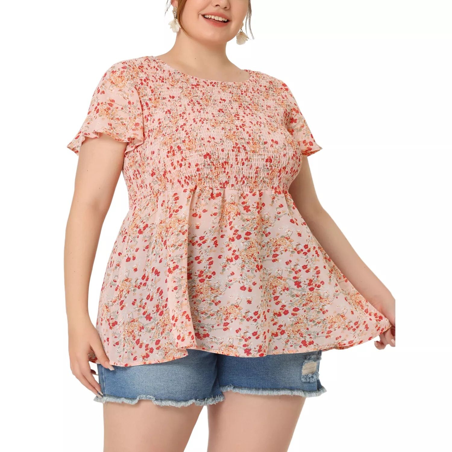 Женские шифоновые блузки больших размеров, топы с баской с расклешенными рукавами и круглым вырезом, топы с баской с цветочным принтом Agnes Orinda, оранжевый
Женские шифоновые блузки больших размеров, топы с баской с расклешенными рукавами и круглым вырезом, топы с баской с цветочным принтом Agnes Orinda, оранжевый