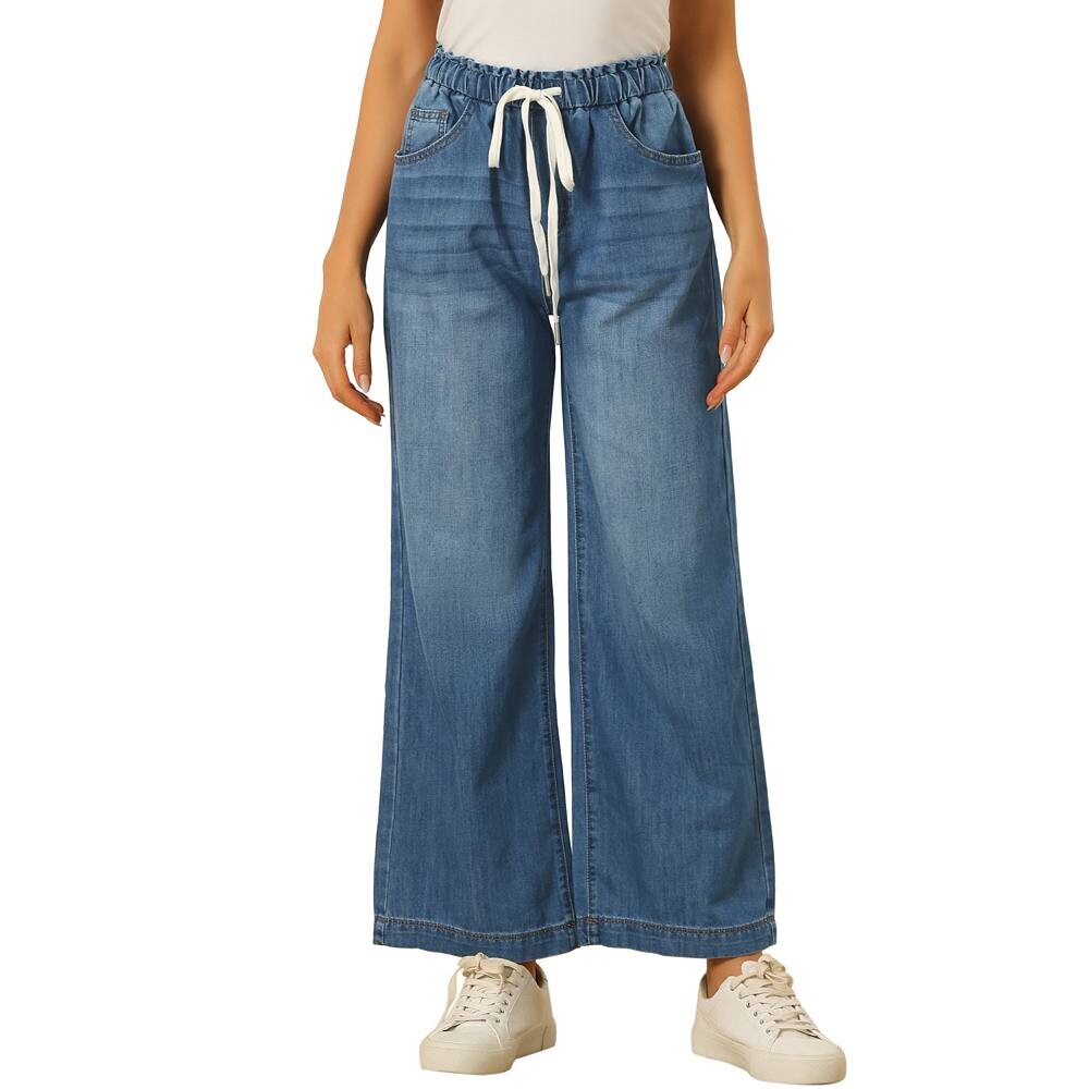 Повседневные джинсовые брюки для женщин, широкие джинсы с эластичной резинкой на талии ALLEGRA K, синий
Повседневные джинсовые брюки для женщин, широкие джинсы с эластичной резинкой на талии ALLEGRA K, синий