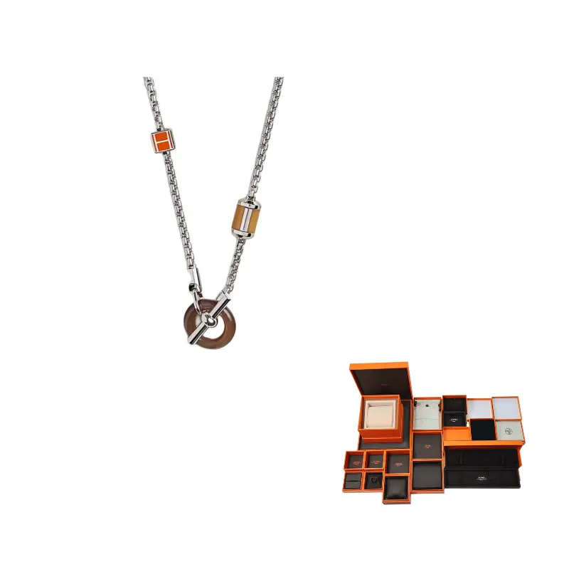 HERMES Шейные цепи из телячьей кожи с металлическими элементами с палладиевым покрытием мужские silver