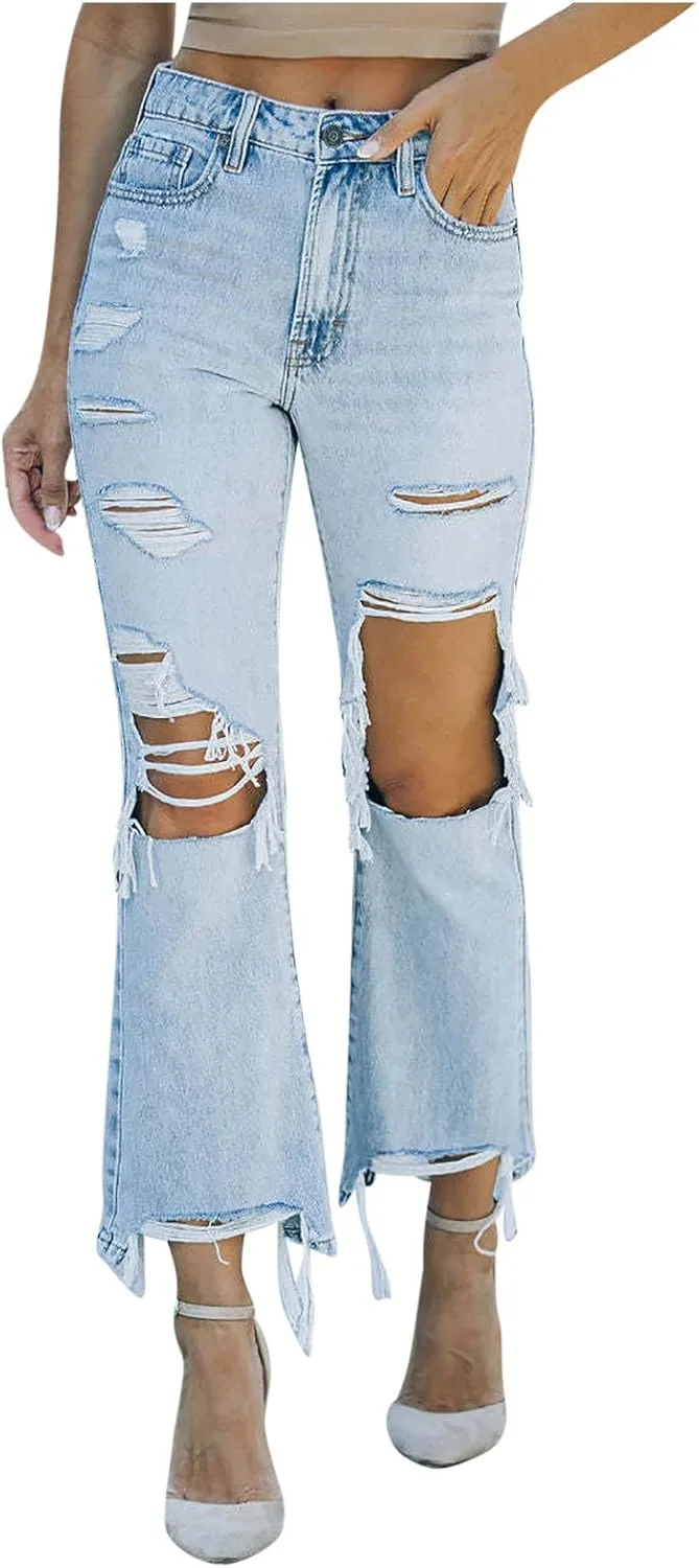 Женские джинсы Micro Flare с высокой посадкой, застежкой на пуговицу, потертостями и бахромой
Женские джинсы Micro Flare с высокой посадкой, застежкой на пуговицу, потертостями и бахромой