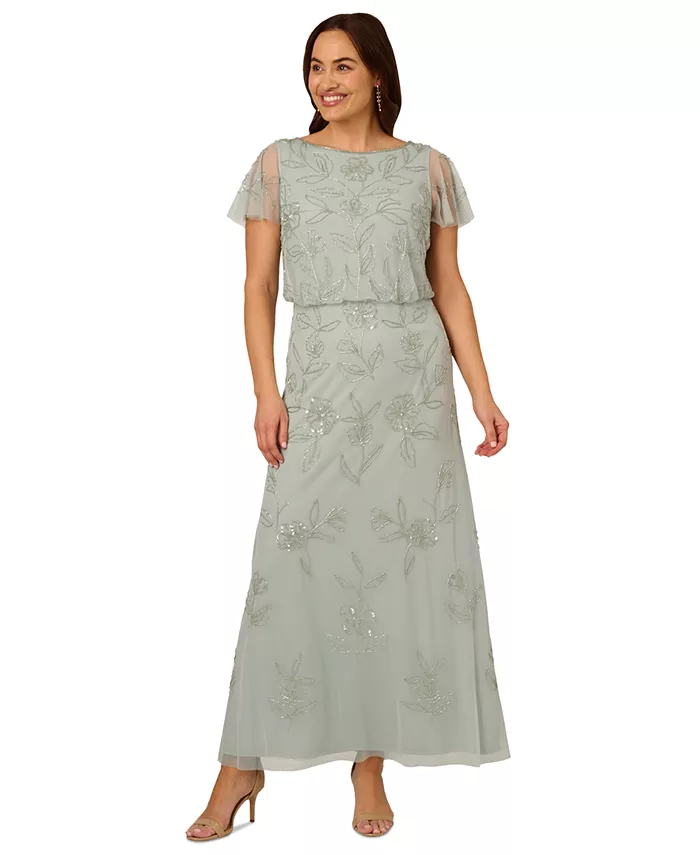 Платье-вечернее с бисером Plus Size Adrianna Papell, синий 
Платье-вечернее с бисером Plus Size Adrianna Papell, синий