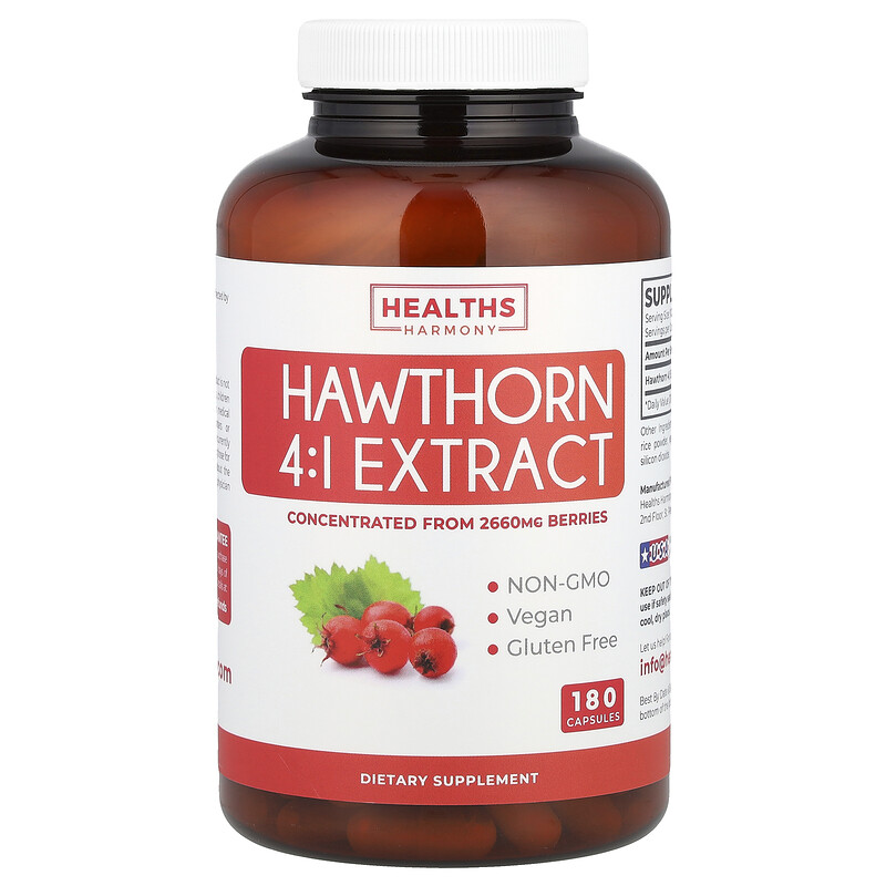 Healths Harmony, Экстракт боярышника 4: 1, 2660 мг, 180 капсул
Healths Harmony, Экстракт боярышника 4: 1, 2660 мг, 180 капсул