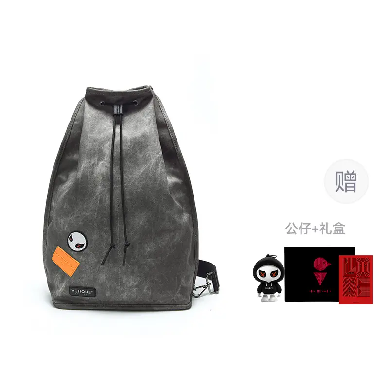 Venque Полиэстеровая унисекс серая сумка-хобо с завязками, Washed Gray 
Venque Полиэстеровая унисекс серая сумка-хобо с завязками, Washed Gray