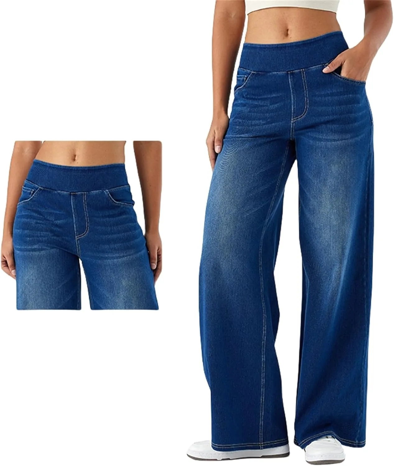 Женские джинсы с эластичным поясом, прямые, с карманами
Женские джинсы с эластичным поясом, прямые, с карманами