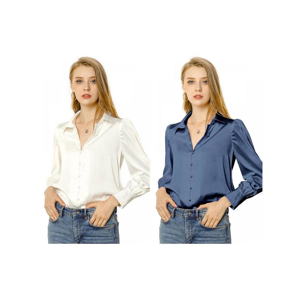 2 комплекта женских атласных рубашек на пуговицах с длинным рукавом и воротником-стойкой ALLEGRA K, цвет White And Blue Grey
2 комплекта женских атласных рубашек на пуговицах с длинным рукавом и воротником-стойкой ALLEGRA K, цвет White And Blue Grey