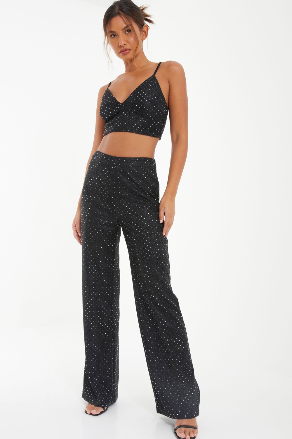 Брюки из ткани со стразами и блестками Quiz, черный
Брюки из ткани со стразами и блестками Quiz, черный