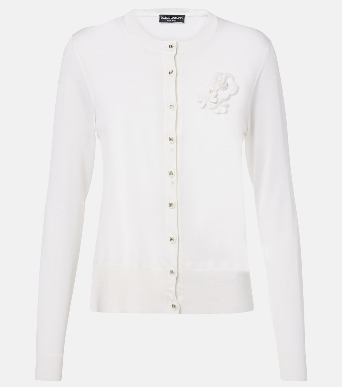 Шелковый кардиган с цветочной аппликацией Dolce&Gabbana, Bianco Ottico
Шелковый кардиган с цветочной аппликацией Dolce&Gabbana, Bianco Ottico