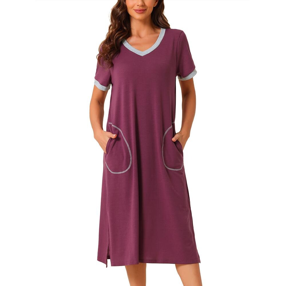 Женская ночная рубашка с V-образным вырезом, длинная базовая ночная рубашка с разрезом, ночная рубашка с короткими рукавами и карманами Cheibear, фиолетовый
Женская ночная рубашка с V-образным вырезом, длинная базовая ночная рубашка с разрезом, ночная рубашка с короткими рукавами и карманами Cheibear, фиолетовый