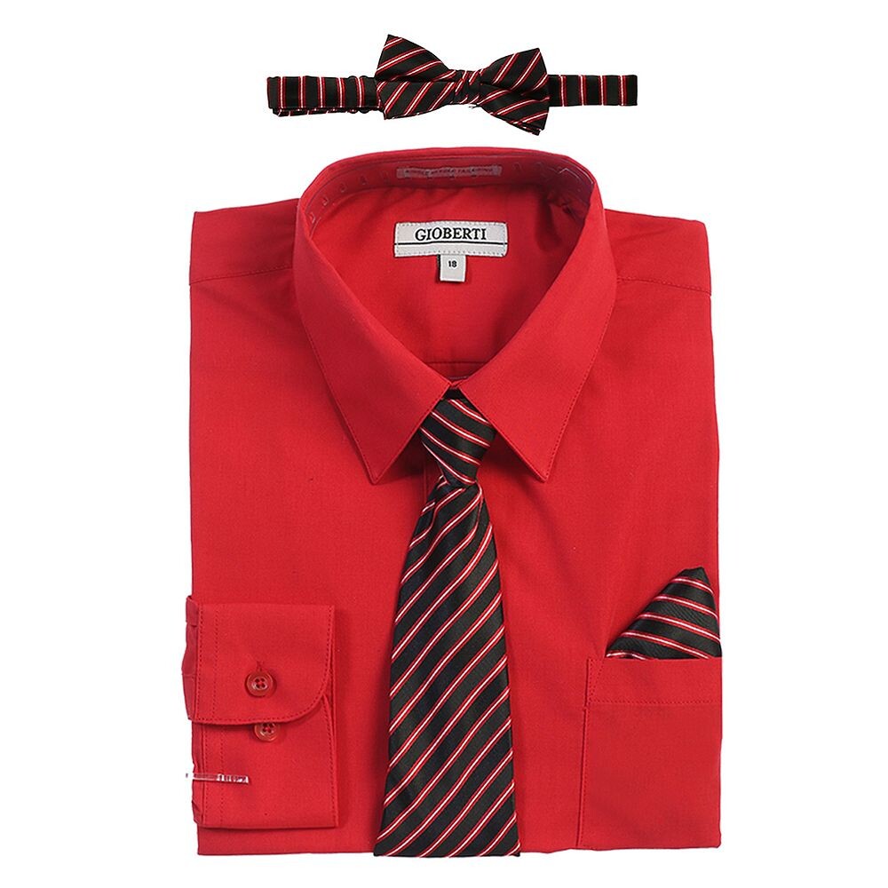 Детская классическая рубашка с длинными рукавами Gioberti + галстук в полоску, галстук-бабочка и носовой платок, красный
Детская классическая рубашка с длинными рукавами Gioberti + галстук в полоску, галстук-бабочка и носовой платок, красный