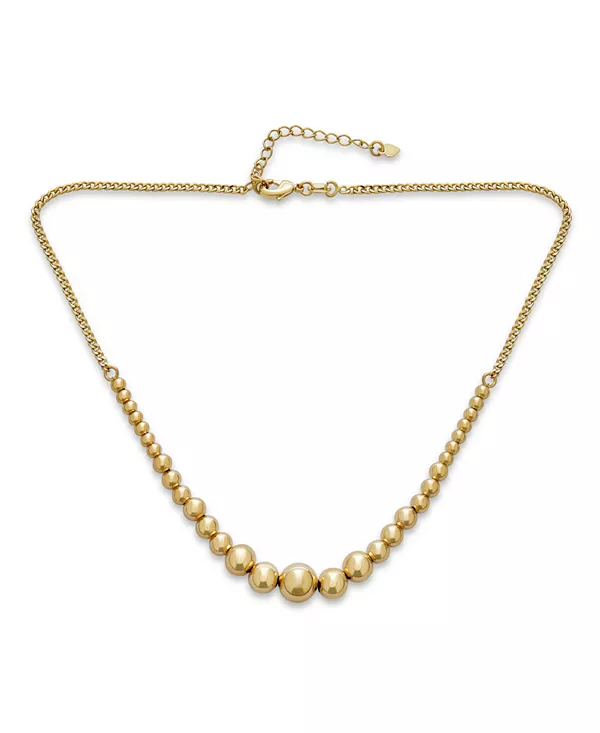 Классическое элегантное простое ожерелье с круглыми шариками, покрытое желтым золотом, регулируемое, градуированное, 3–10 мм Bling Jewelry, yellow