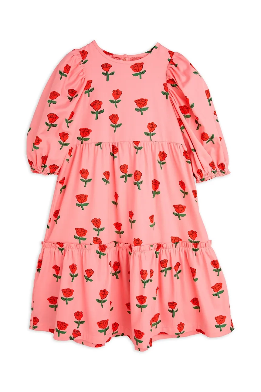 Хлопковое платье с розами для маленьких девочек Mini Rodini, розовый