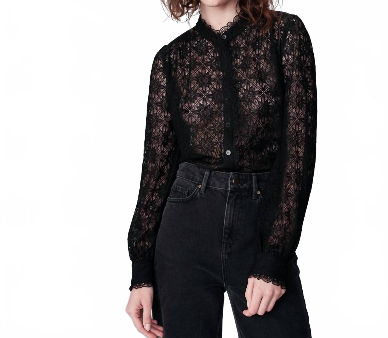 Нора кружевная блузка с воротником мао в черном цвете Grace & Mila
Нора кружевная блузка с воротником мао в черном цвете Grace & Mila