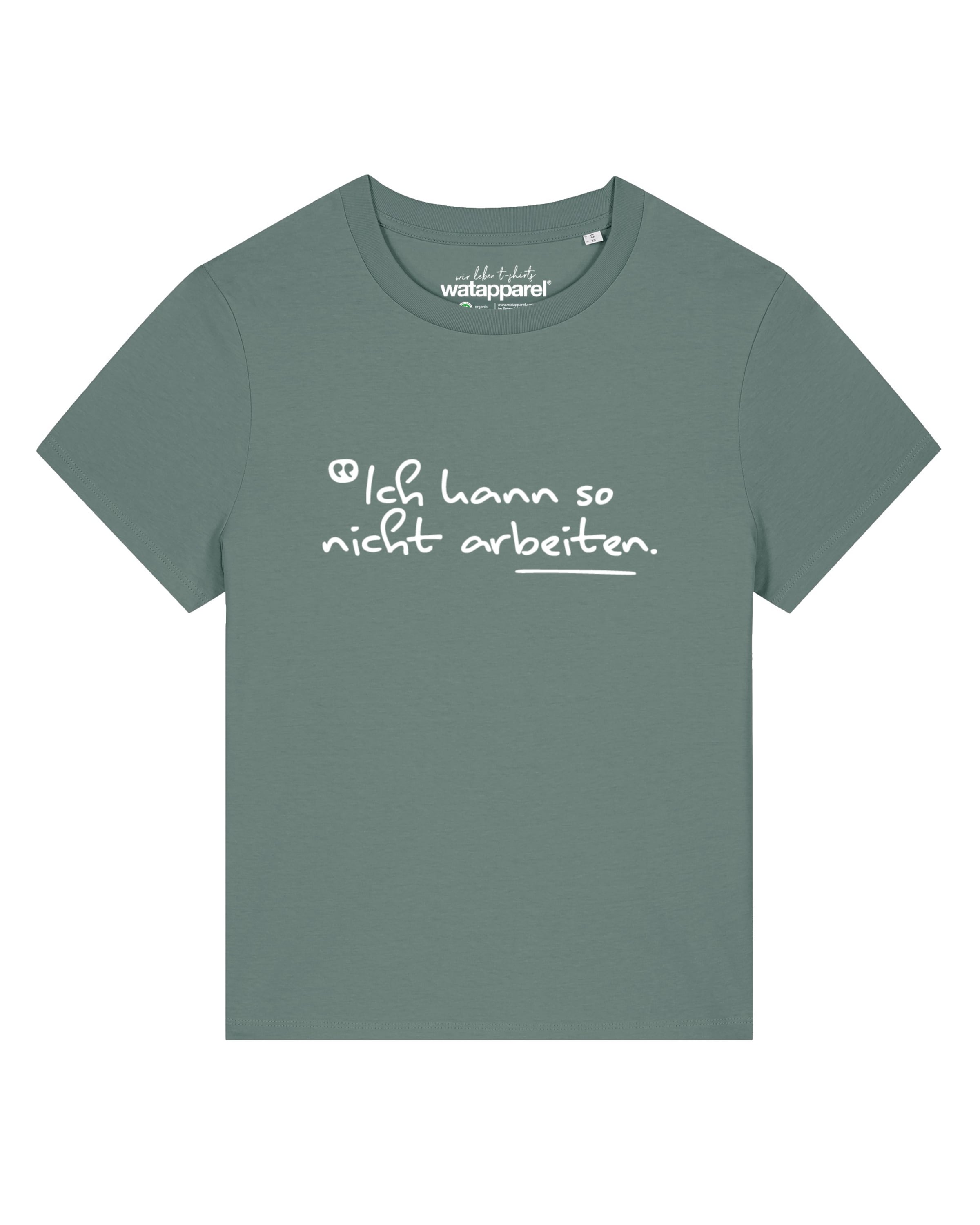 Watapparel Футболка 'Ich kann so nicht arbeiten' в зеленом цвете
Watapparel Футболка 'Ich kann so nicht arbeiten' в зеленом цвете
