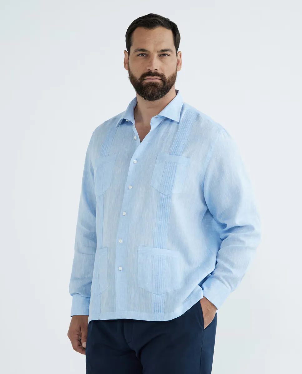 Мужская льняная гуаябера с длинными рукавами и четырьмя карманами, большие размеры Mirto, темно-зеленый
Мужская льняная гуаябера с длинными рукавами и четырьмя карманами, большие размеры Mirto, темно-зеленый