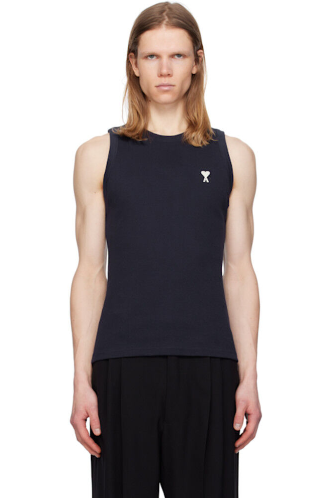 Темно-синяя хлопковая майка в рубчик Ami de Coeur AMI Paris
Темно-синяя хлопковая майка в рубчик Ami de Coeur AMI Paris