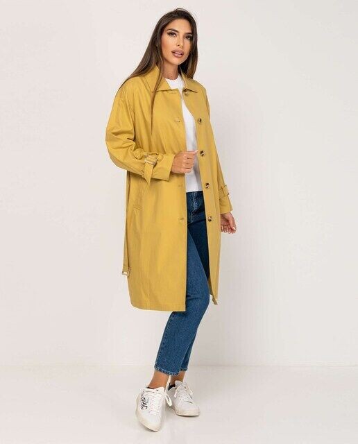 Женский тренч с рубашечным воротником и поясом Fsh, желтый 
Женский тренч с рубашечным воротником и поясом Fsh, желтый