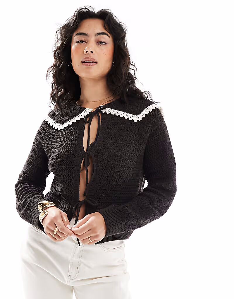 Кардиган ASOS DESIGN с завязками спереди и воротником шоколадного цвета, отделка гладью
Кардиган ASOS DESIGN с завязками спереди и воротником шоколадного цвета, отделка гладью