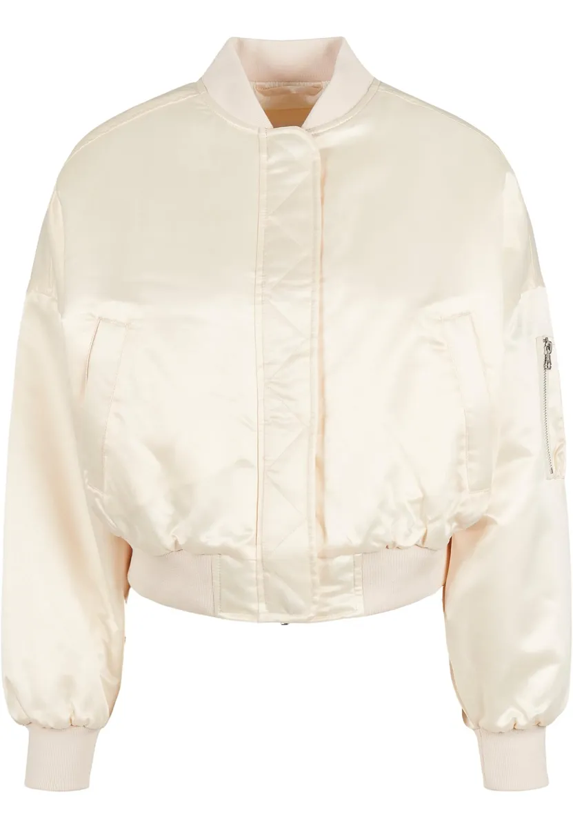 Куртка-бомбер URBAN CLASSICS " Urban Classics Women's Ladies Short Oversized Satin Bomber Jacket" (1 шт.), без капюшона, белый 
Куртка-бомбер URBAN CLASSICS " Urban Classics Women's Ladies Short Oversized Satin Bomber Jacket" (1 шт.), без капюшона, белый