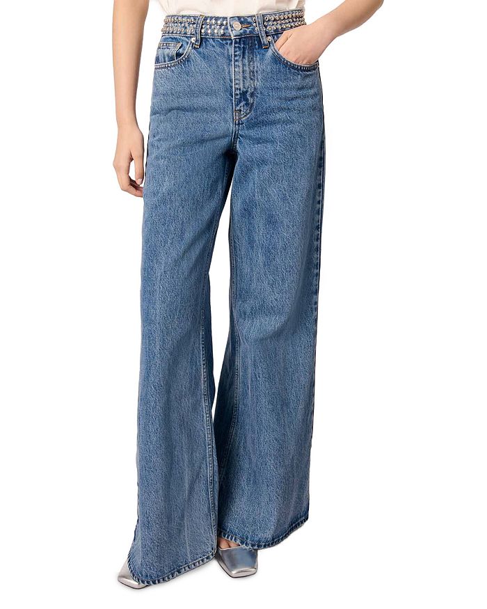 Голубые джинсы с заклепками Mid Rise с широкими штанинами Maje, синий
Голубые джинсы с заклепками Mid Rise с широкими штанинами Maje, синий