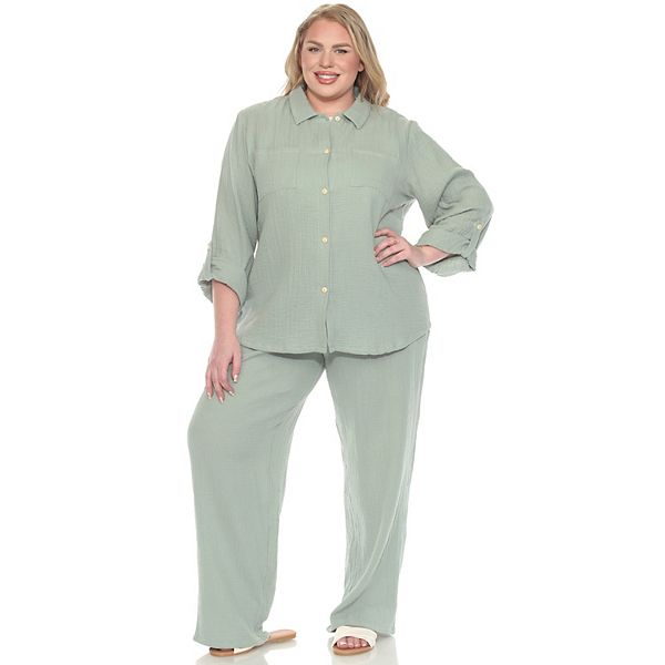 Комплект из хлопкового муслина с длинными рукавами и пуговицами Plus size Wm Fashion, Olive
Комплект из хлопкового муслина с длинными рукавами и пуговицами Plus size Wm Fashion, Olive