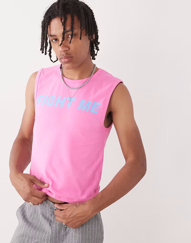 COLLUSION Фестивальная тонкая майка розового цвета с надписью «Борись со мной»
COLLUSION Фестивальная тонкая майка розового цвета с надписью «Борись со мной»
