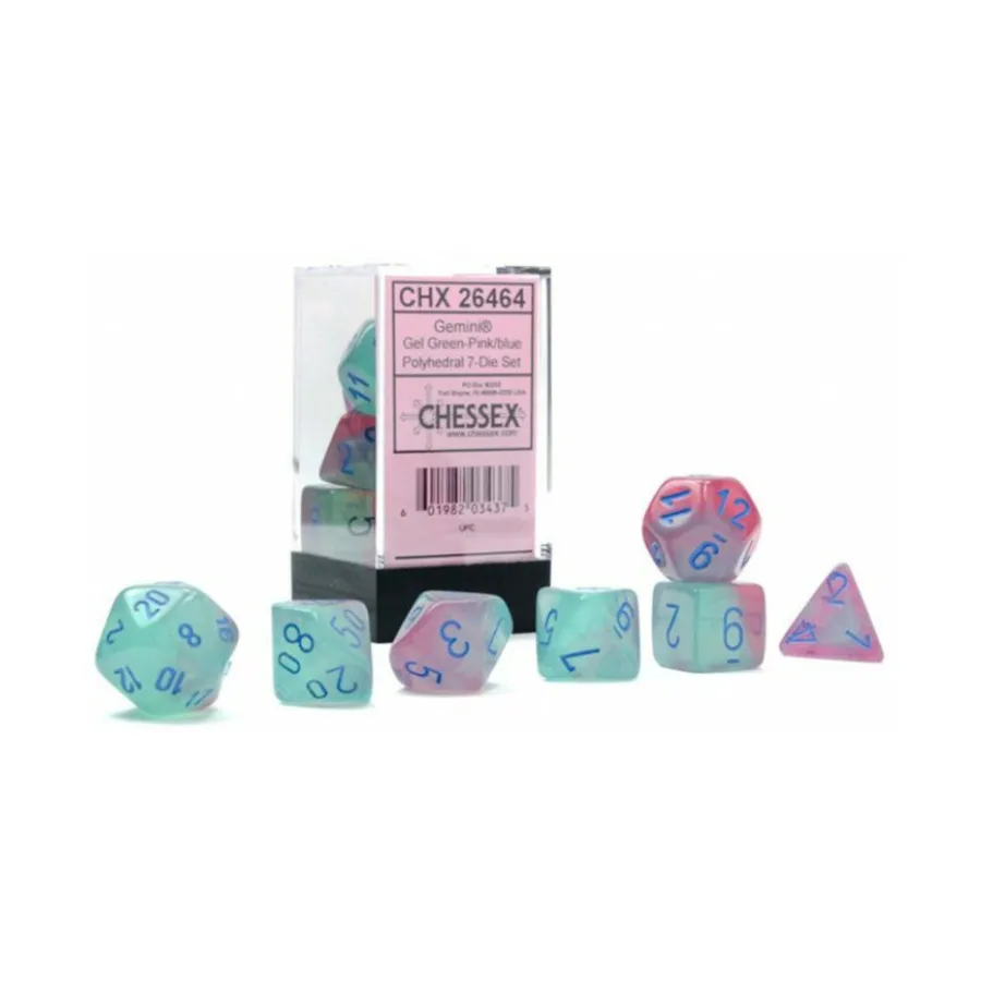 Poly Set Gel Зелено-Розовый с Синим (7), Dice - Gemini - Poly Sets (Chessex)
Poly Set Gel Зелено-Розовый с Синим (7), Dice - Gemini - Poly Sets (Chessex)