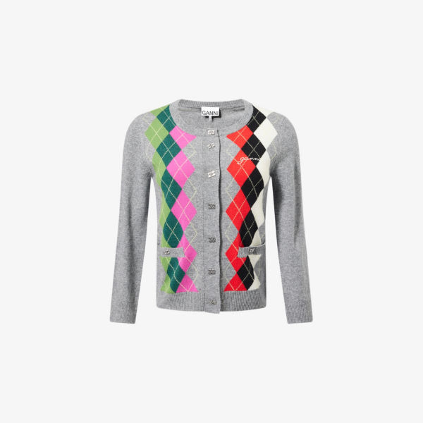 Кардиган Ganni Rhombus с круглым вырезом и принтом, серый
Кардиган Ganni Rhombus с круглым вырезом и принтом, серый