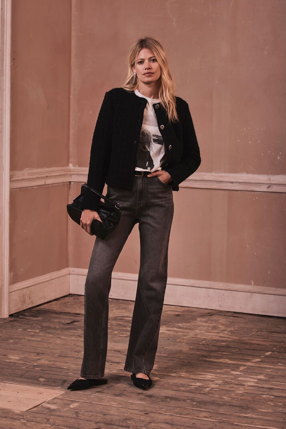 Широкие джинсы с эффектом потертости Mint Velvet, серый 
Широкие джинсы с эффектом потертости Mint Velvet, серый