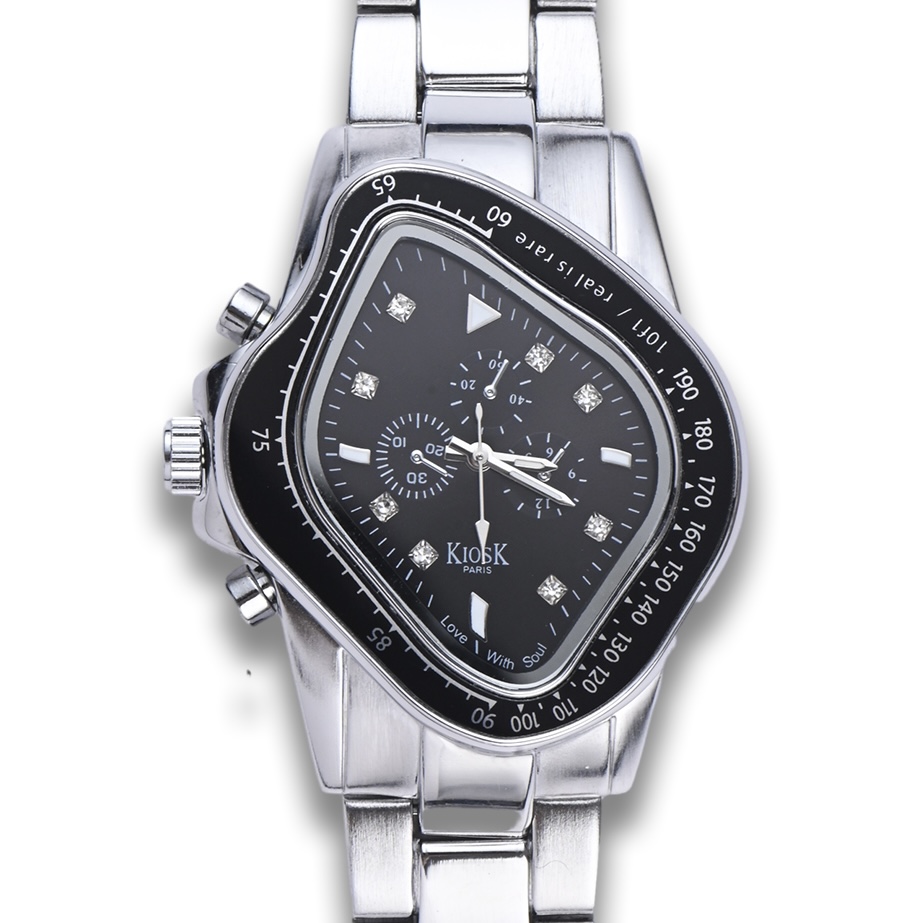 Часы с кварцевым механизмом и стальным ремешком нестандартной формы, унисекс, с синим циферблатом KIOSK
Часы с кварцевым механизмом и стальным ремешком нестандартной формы, унисекс, с синим циферблатом KIOSK