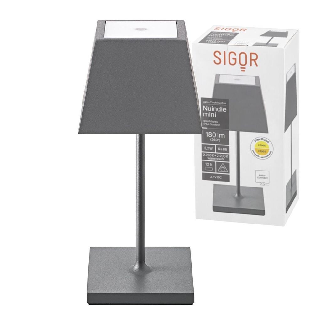 Sigor Nuindie Mini настольная лампа на батарейках IP54 алюминий Easy Connect квадрат графитового серого цвета, черный
Sigor Nuindie Mini настольная лампа на батарейках IP54 алюминий Easy Connect квадрат графитового серого цвета, черный