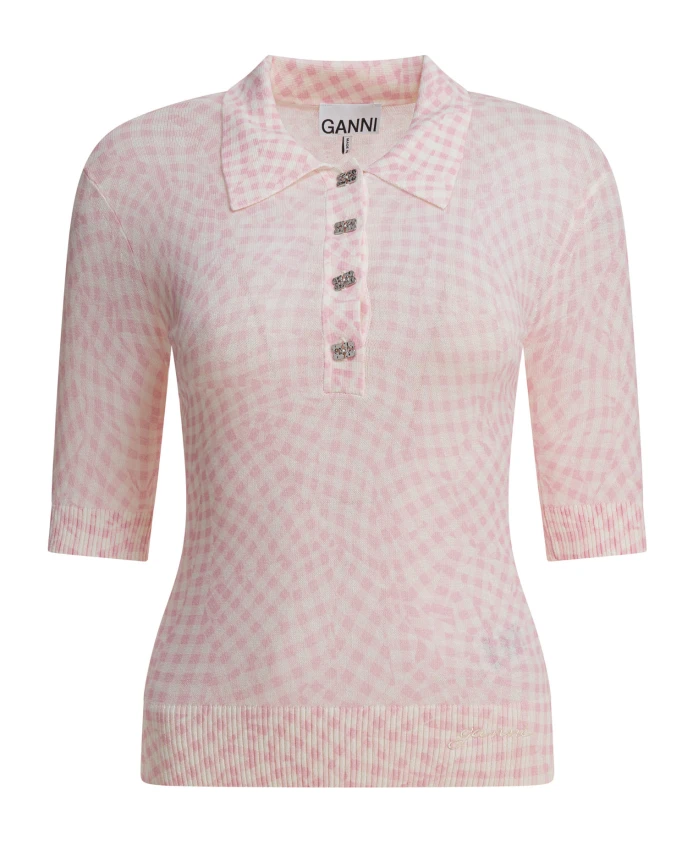 Розовая клетчатая рубашка-поло, современный стиль Ganni, розовый
Розовая клетчатая рубашка-поло, современный стиль Ganni, розовый