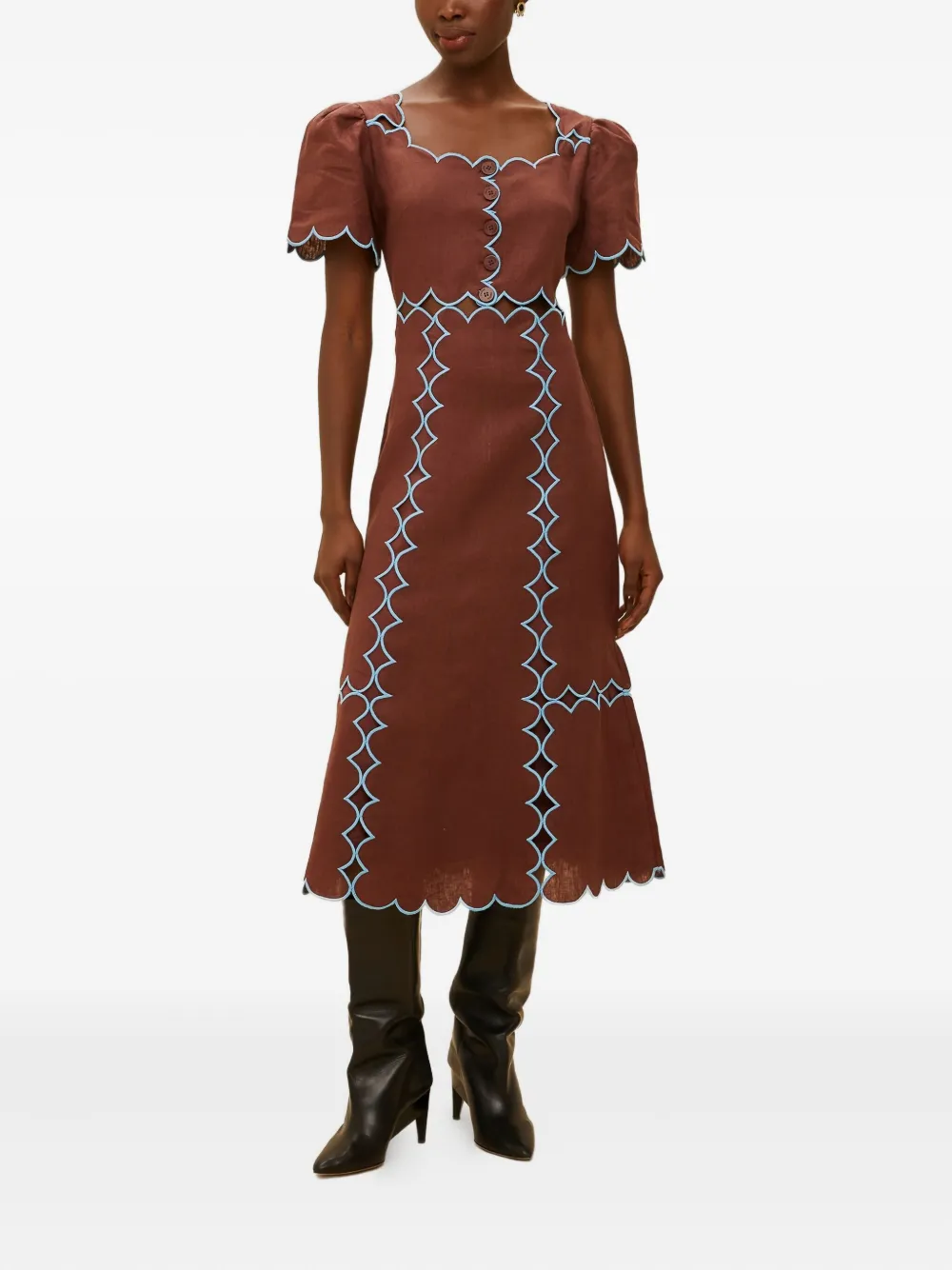 Льняное платье миди с фестончатой отделкой FARM Rio, коричневый
Льняное платье миди с фестончатой отделкой FARM Rio, коричневый