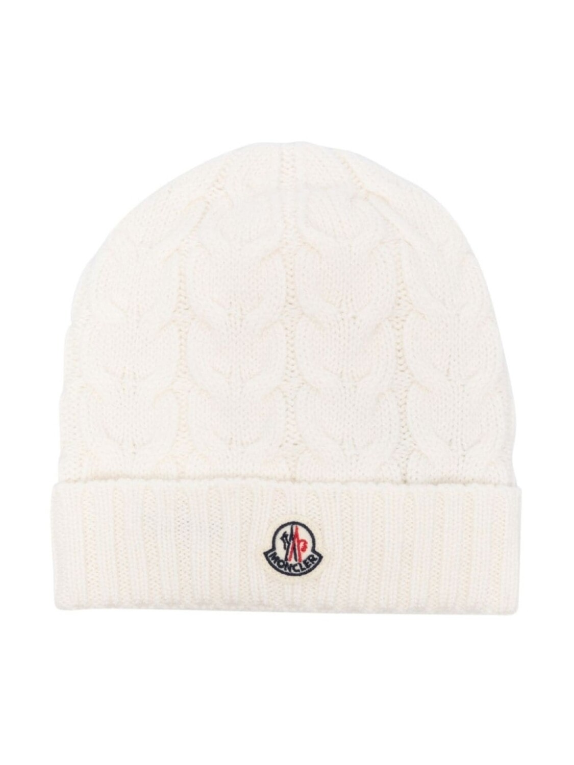 Moncler Enfant шапка бини фактурной вязки с логотипом, белый 
Moncler Enfant шапка бини фактурной вязки с логотипом, белый