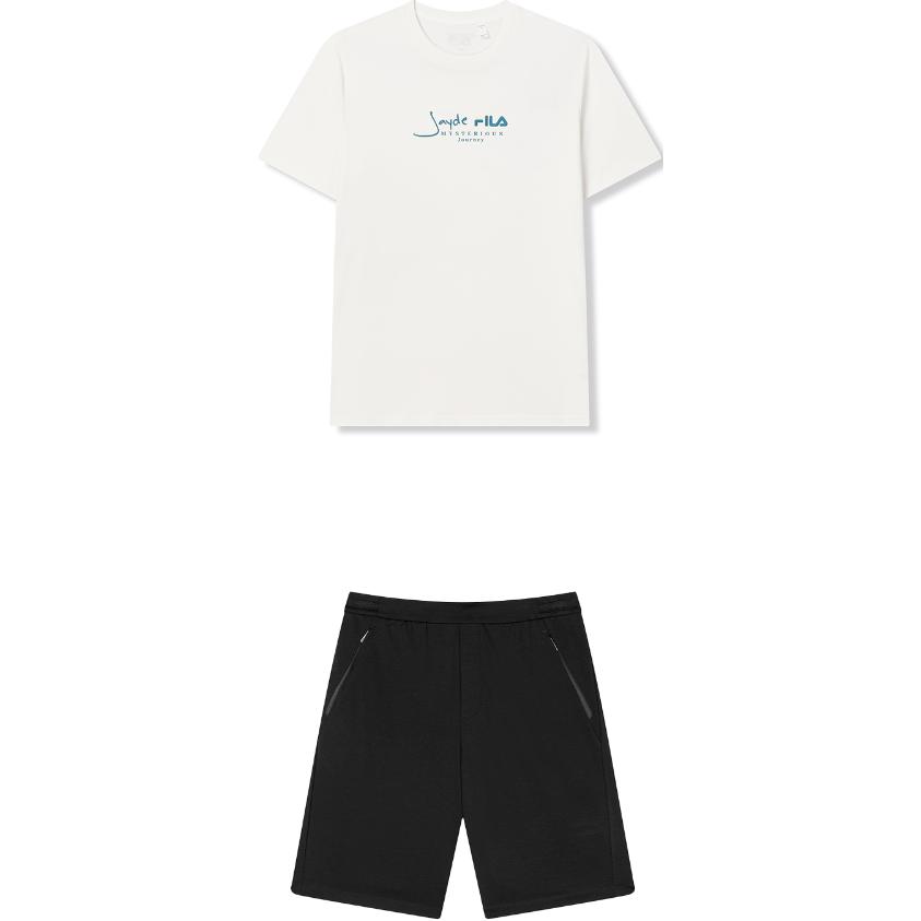 Повседневный спортивный комплект для мужчин: белый топ + черные шорты FILA
Повседневный спортивный комплект для мужчин: белый топ + черные шорты FILA