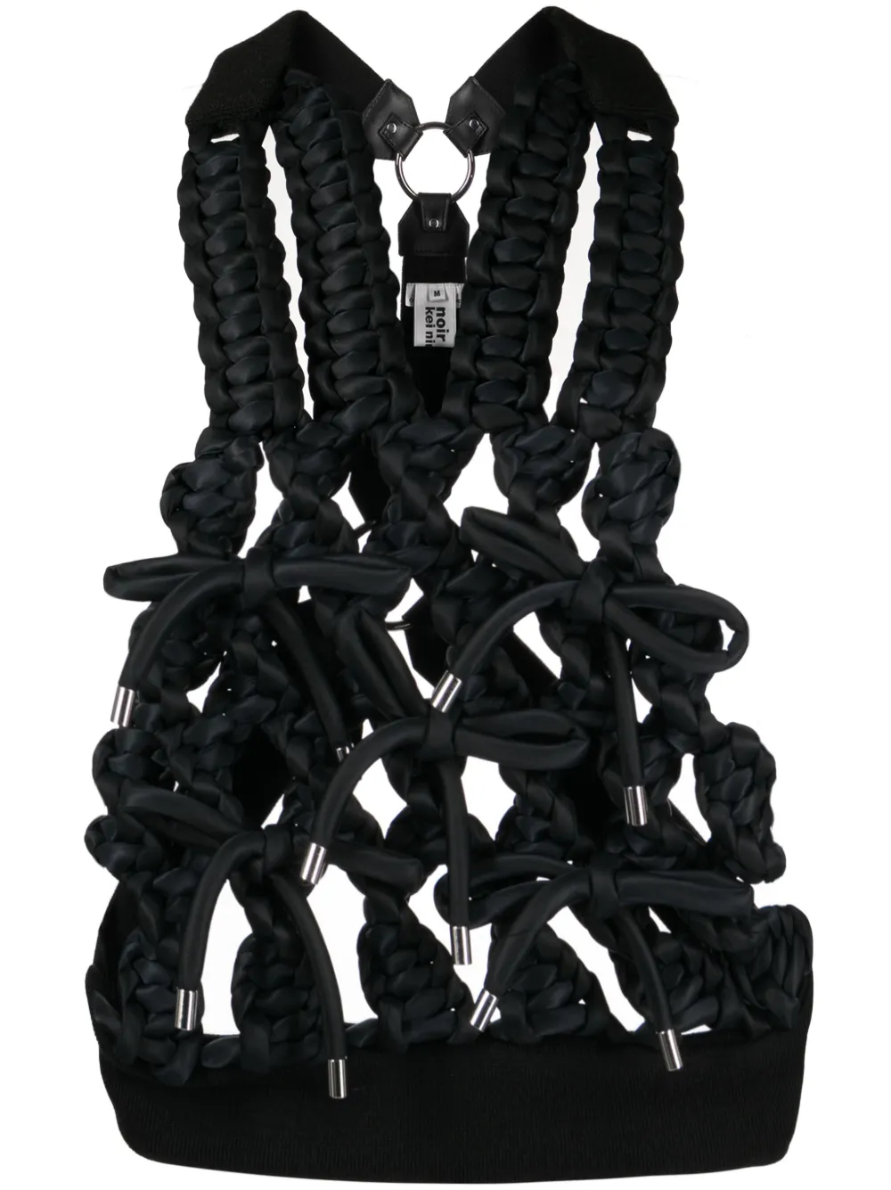 Атласный топ в технике макраме с бантами Noir Kei Ninomiya, черный 
Атласный топ в технике макраме с бантами Noir Kei Ninomiya, черный