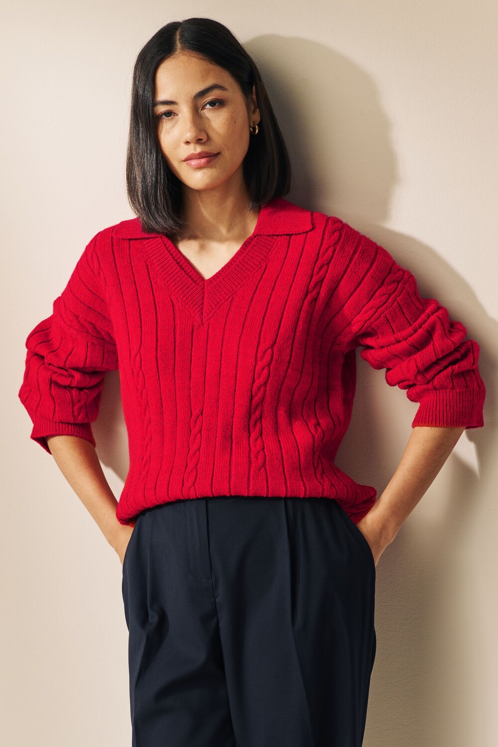 Свитер с воротником-поло и косой вязкой Next, красный
Свитер с воротником-поло и косой вязкой Next, красный