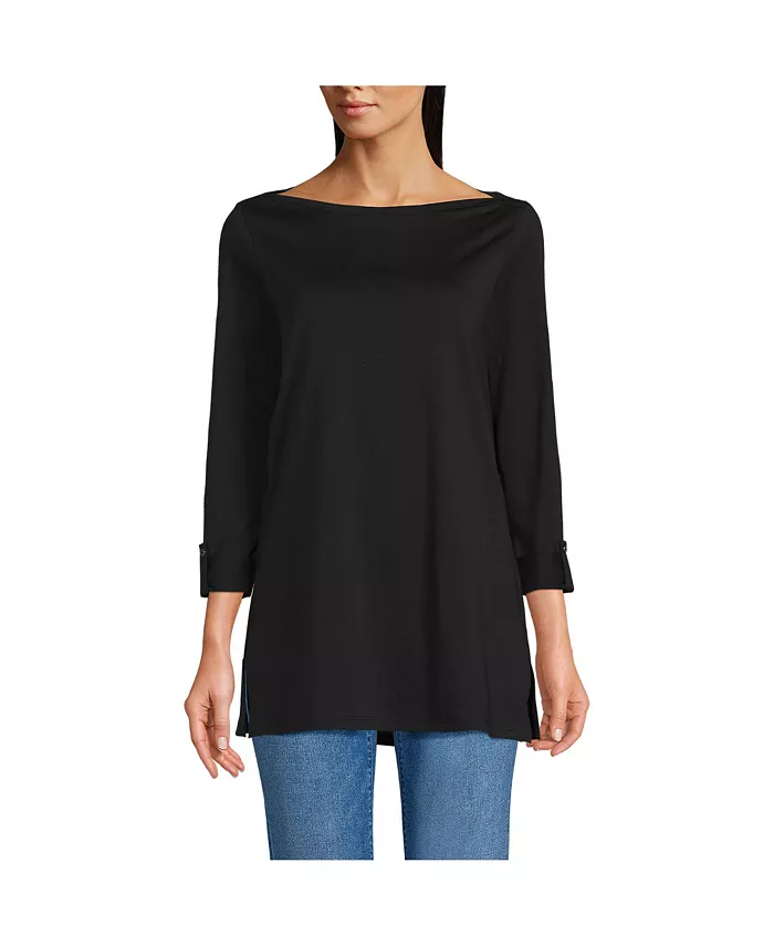 Женская туника с регулируемым вырезом лодочка и рукавом 3/4 из хлопка Supima Lands' End, черный 
Женская туника с регулируемым вырезом лодочка и рукавом 3/4 из хлопка Supima Lands' End, черный