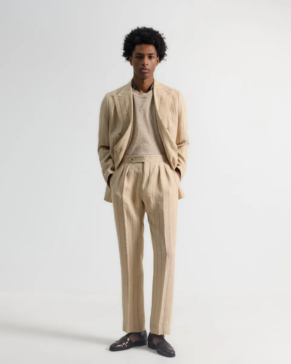 Брюки мужские бежевые в полоску из льна PuroEgo, бежевый
Брюки мужские бежевые в полоску из льна PuroEgo, бежевый