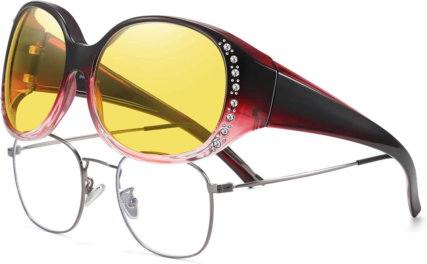 Очки для вождения в ночное время HAOLOTA, женские, надеваются поверх обычных очков, поляризованные линзы желтого цвета с антибликовым покрытием для ночного использования, Nv04 Gradient Wine Frame Night Vision Lens
Очки для вождения в ночное время HAOLOTA, женские, надеваются поверх обычных очков, поляризованные линзы желтого цвета с антибликовым покрытием для ночного использования, Nv04 Gradient Wine Frame Night Vision Lens