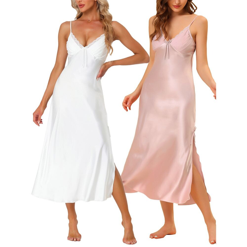 Женская атласная ночная рубашка с V-образным вырезом, ночная рубашка, повседневное платье миди с боковым разрезом Cheibear, цвет Light Pink White
Женская атласная ночная рубашка с V-образным вырезом, ночная рубашка, повседневное платье миди с боковым разрезом Cheibear, цвет Light Pink White