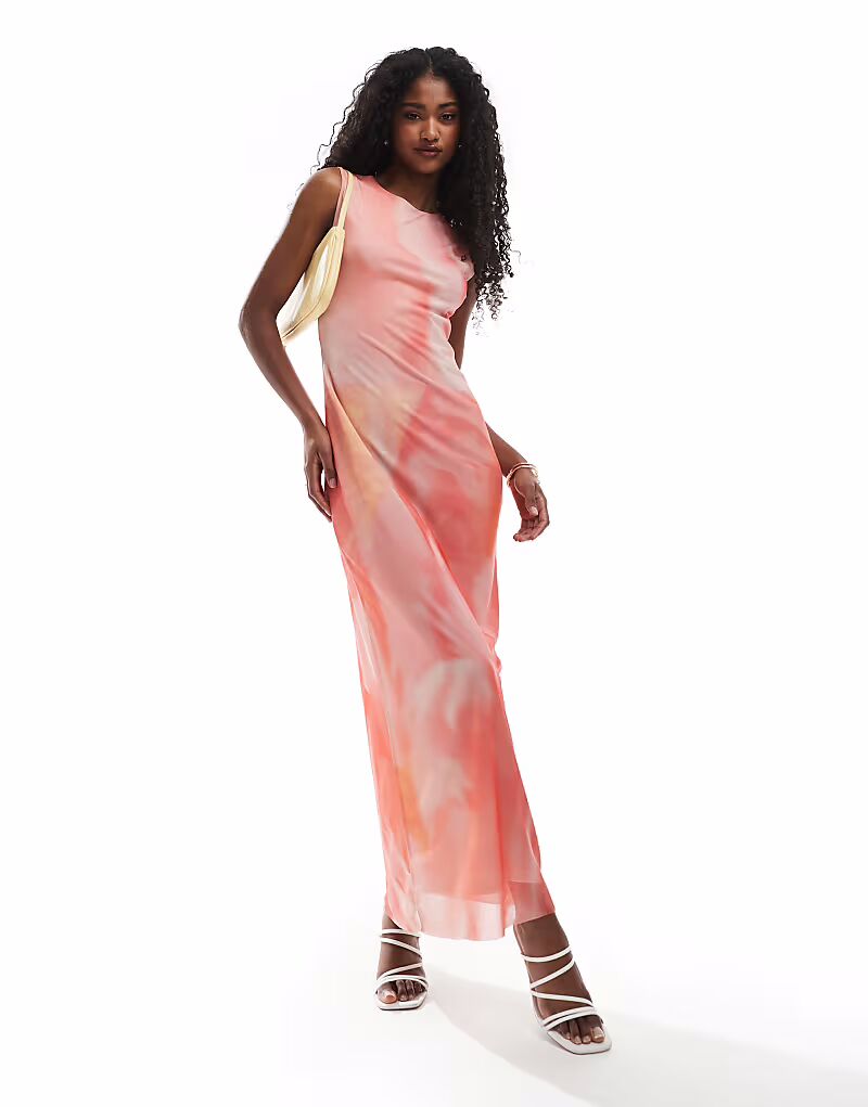 Платье макси из сетки с цветочным узором и косым вырезом ASOS DESIGN в разноцветном цвете 
Платье макси из сетки с цветочным узором и косым вырезом ASOS DESIGN в разноцветном цвете