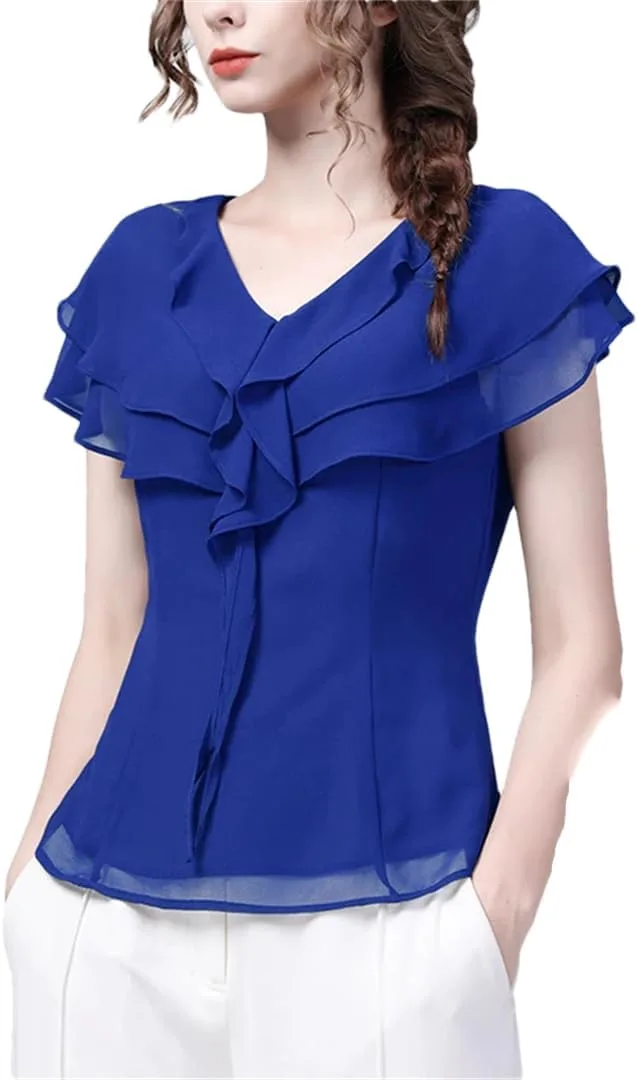 Женская блузка с коротким рукавом и V-образным вырезом
Женская блузка с коротким рукавом и V-образным вырезом