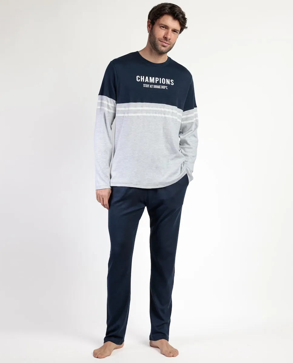 Мужская длинная пижама из хлопка синего цвета Admas
Мужская длинная пижама из хлопка синего цвета Admas