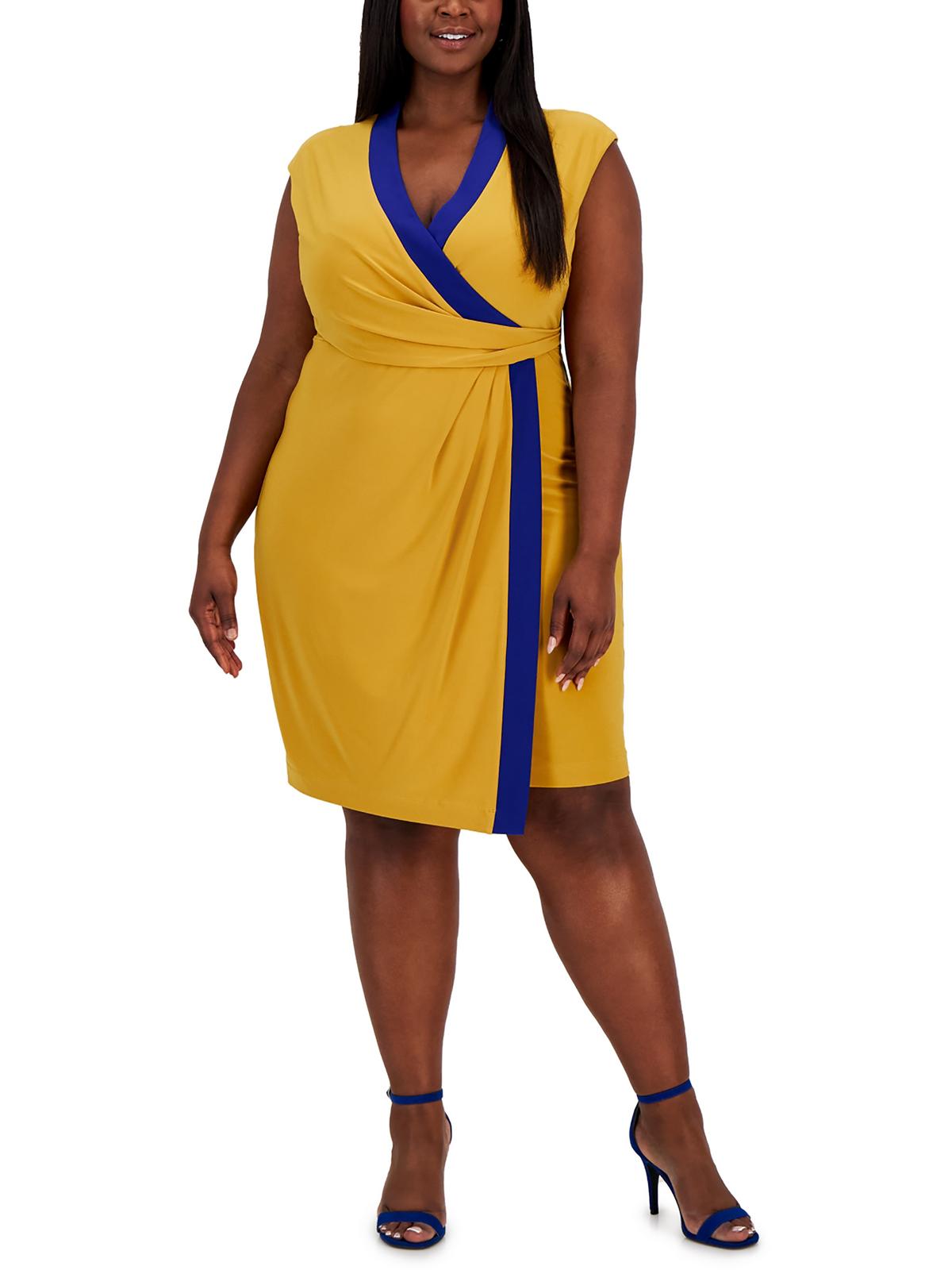 Плюс Женское Короткое Платье-Халат Цветных Блоков Kasper, золотой/синий
Плюс Женское Короткое Платье-Халат Цветных Блоков Kasper, золотой/синий