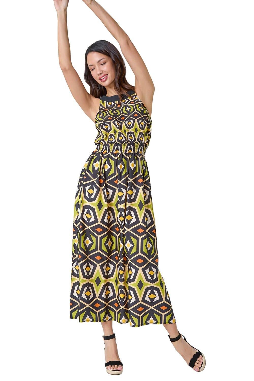 Платье макси с геометрическим принтом и вырезом через шею Roman, зеленый
Платье макси с геометрическим принтом и вырезом через шею Roman, зеленый